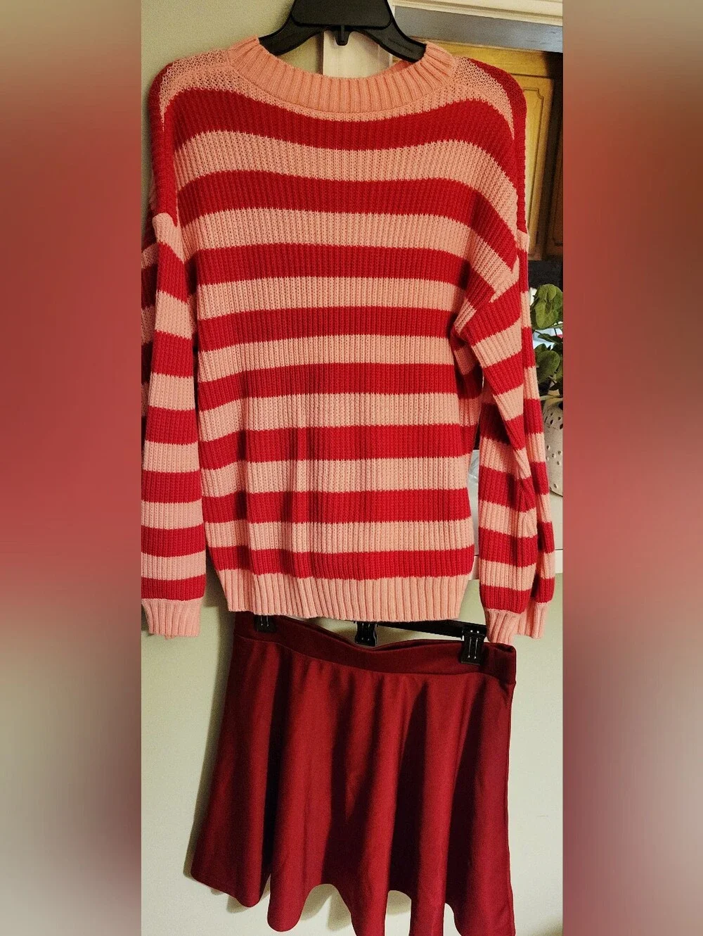 Striped Pink & Red Knit Sweater with Red Skirt. Minion Character Set.